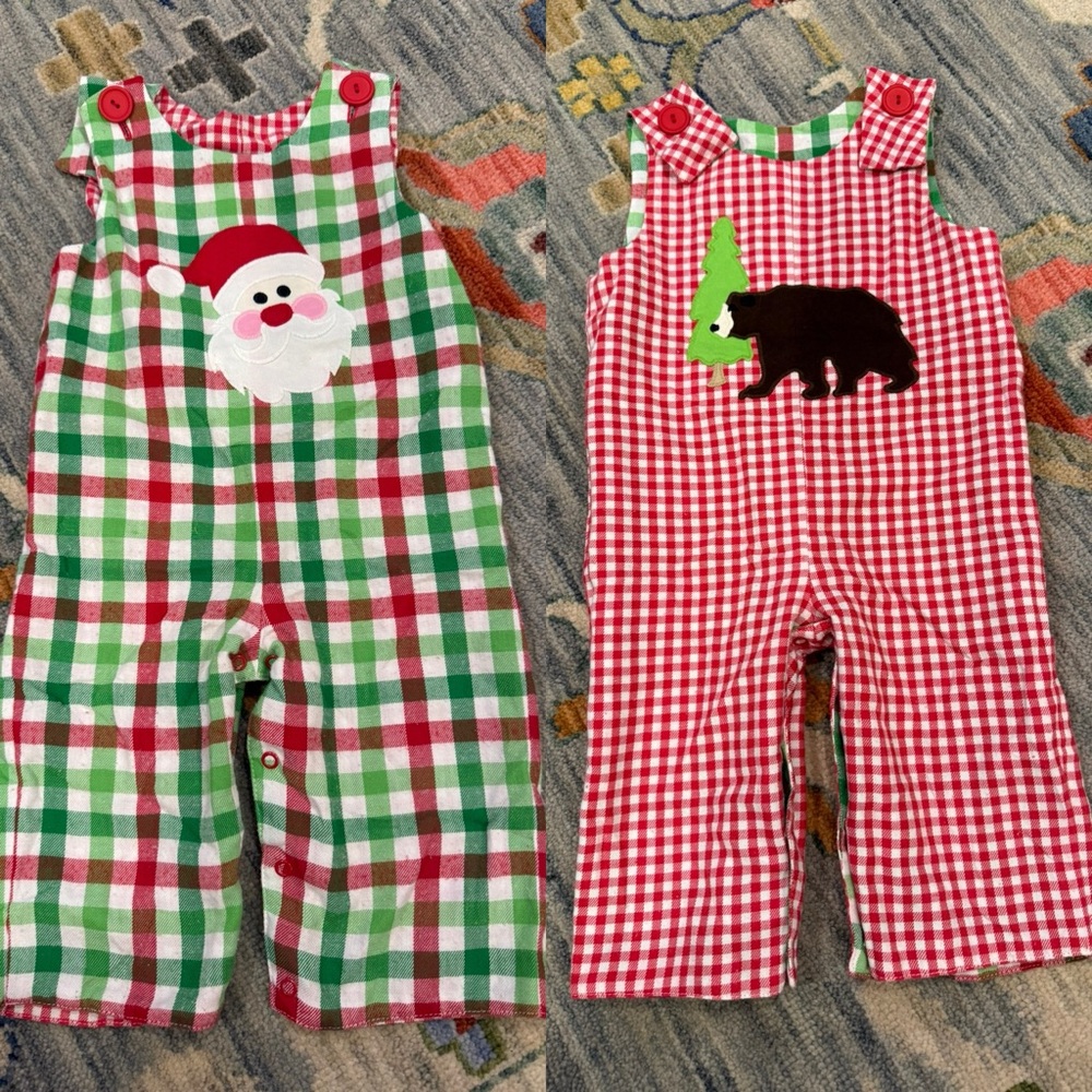 Bailey Boys Christmas Santa Bear Tree Reversible John John Outfit size 2T